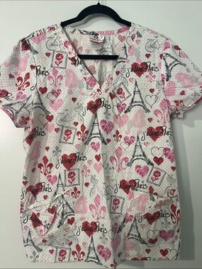 White Cross Pink & Red Heart Print Top